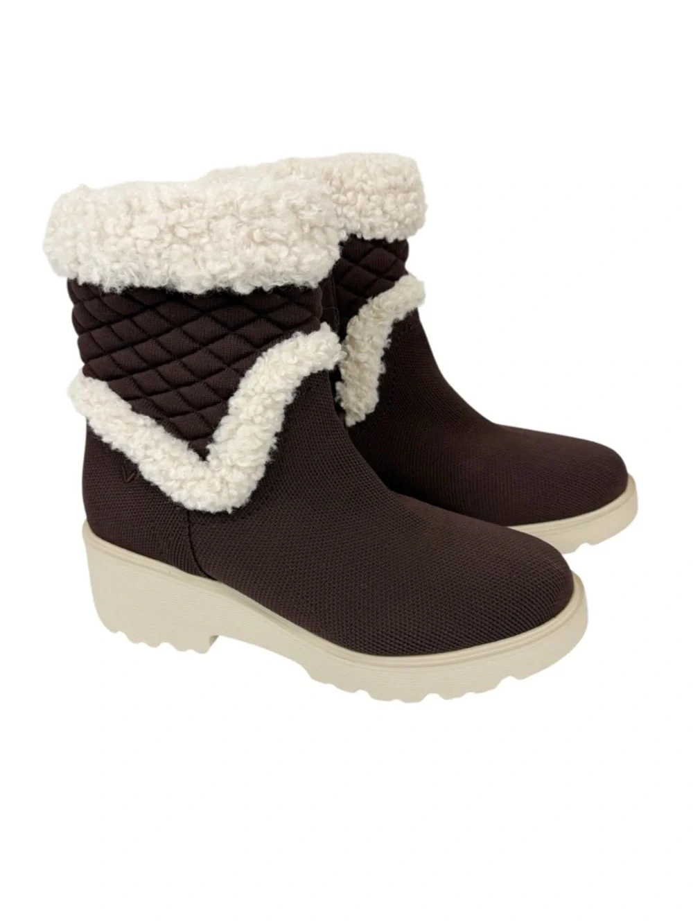 Vivaia Emilia Fluffy Round Toe Chunky Wedge Boots Chocolate Brown Size 40/ US‎ 9
